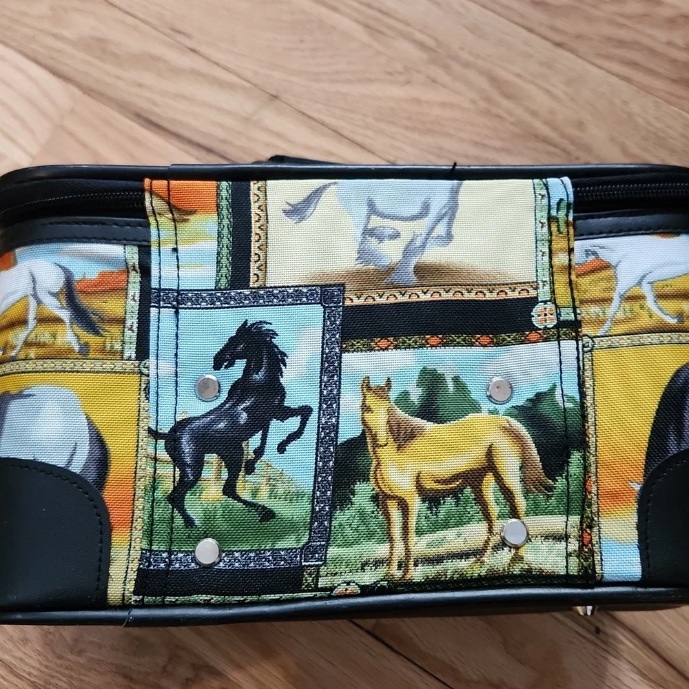 Colorful Animal Print Travel Case Horses Equestrian Train Case Make Up Case
